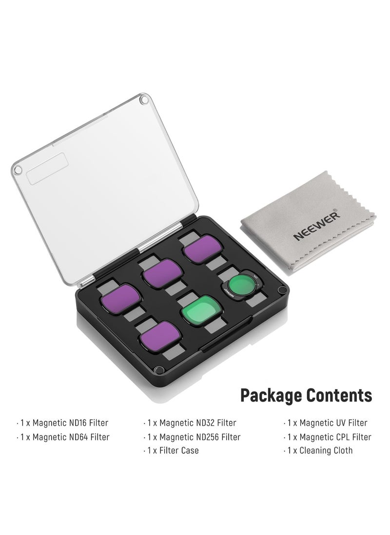 DJI OSMO Pocket 3 Magnetic ND CPL UV Filter Set Compatible with DJI OSMO Pocket 3 Creator Combo Accessories, Action Camera 6 Pack (CPL UV ND16 ND32 ND64 ND256) Neutral Density & Polarizing & UV Protective Filters