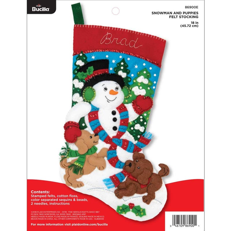 Bucilla Bucilla Felt Applique Christmas Stocking Kit 18 Snowman and Puppies 