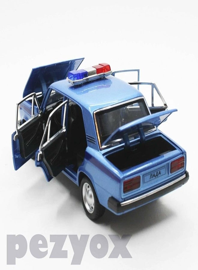 PEZYOX 1:24 Diecast Metal Car Model Police Taxi Toy Cars for Kids Pull Back Openable Doors with Light Sound. (Blue) - Image 2