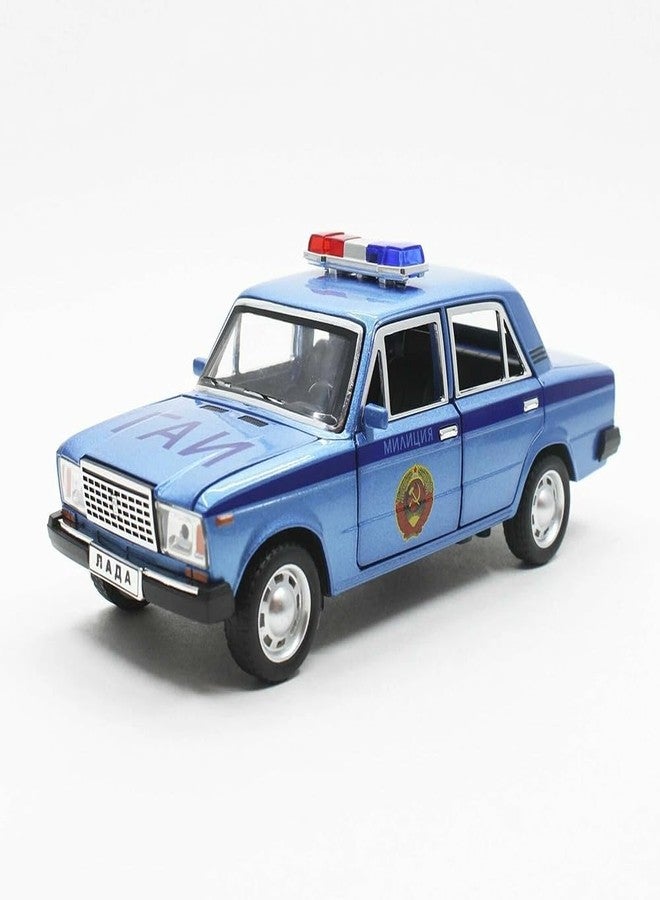 PEZYOX 1:24 Diecast Metal Car Model Police Taxi Toy Cars for Kids Pull Back Openable Doors with Light Sound. (Blue) - Image 1