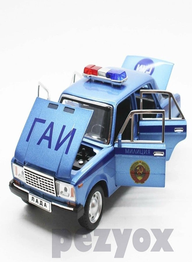 PEZYOX 1:24 Diecast Metal Car Model Police Taxi Toy Cars for Kids Pull Back Openable Doors with Light Sound. (Blue) - Image 4