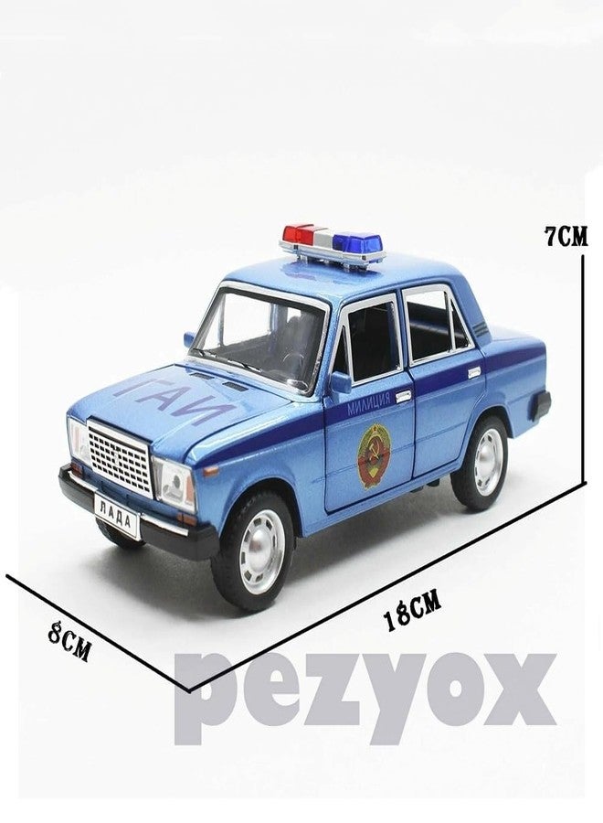 PEZYOX 1:24 Diecast Metal Car Model Police Taxi Toy Cars for Kids Pull Back Openable Doors with Light Sound. (Blue) - Image 3