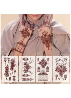 4 Pack Red Henna Temporary Tattoos, Lace & Mandala Floral Patterns, Oblong Body Art Stickers For Hands, Chest, Abdomen, Back
