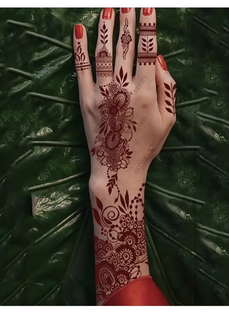 BOLREUS - 4 Pack Red Henna Temporary Tattoos, Lace & Mandala Floral Patterns, Oblong Body Art Stickers For Hands, Chest, Abdomen, Back - Image 1