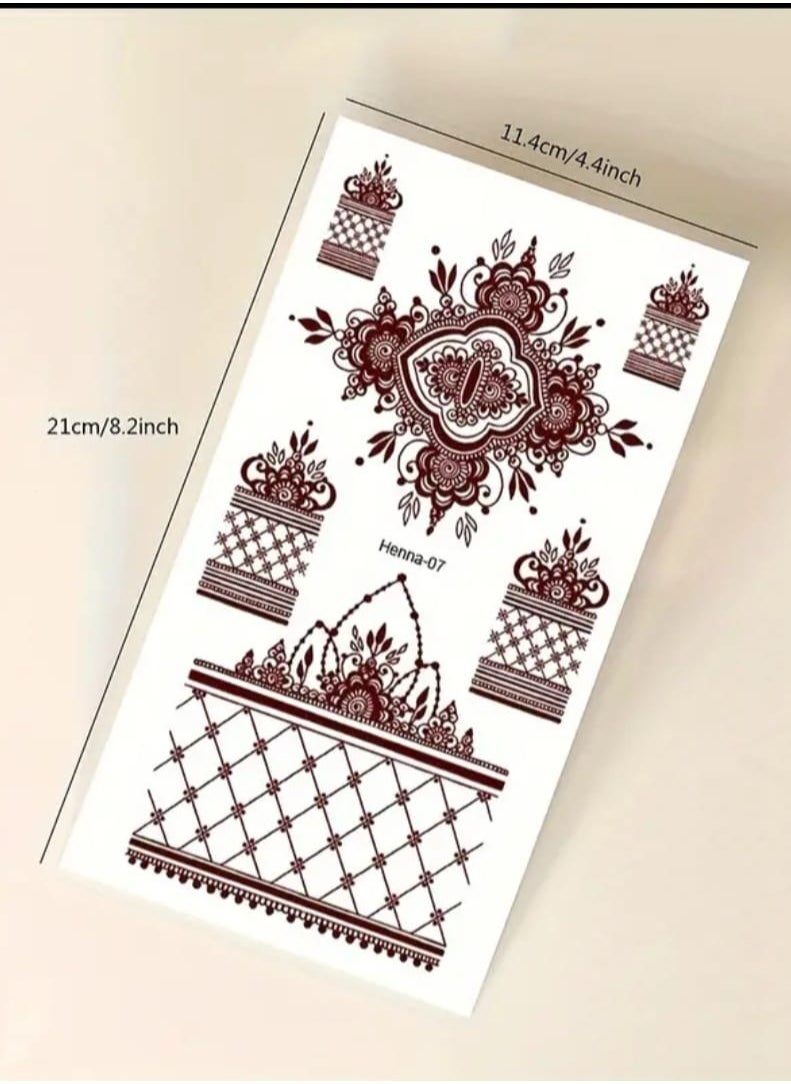 BOLREUS - 4 Pack Red Henna Temporary Tattoos, Lace & Mandala Floral Patterns, Oblong Body Art Stickers For Hands, Chest, Abdomen, Back - Image 1