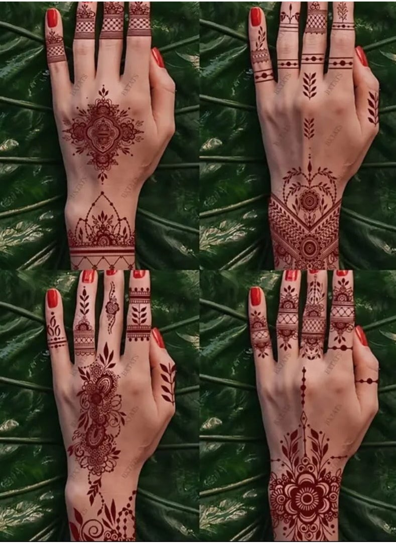 BOLREUS - 4 Pack Red Henna Temporary Tattoos, Lace & Mandala Floral Patterns, Oblong Body Art Stickers For Hands, Chest, Abdomen, Back - Image 1