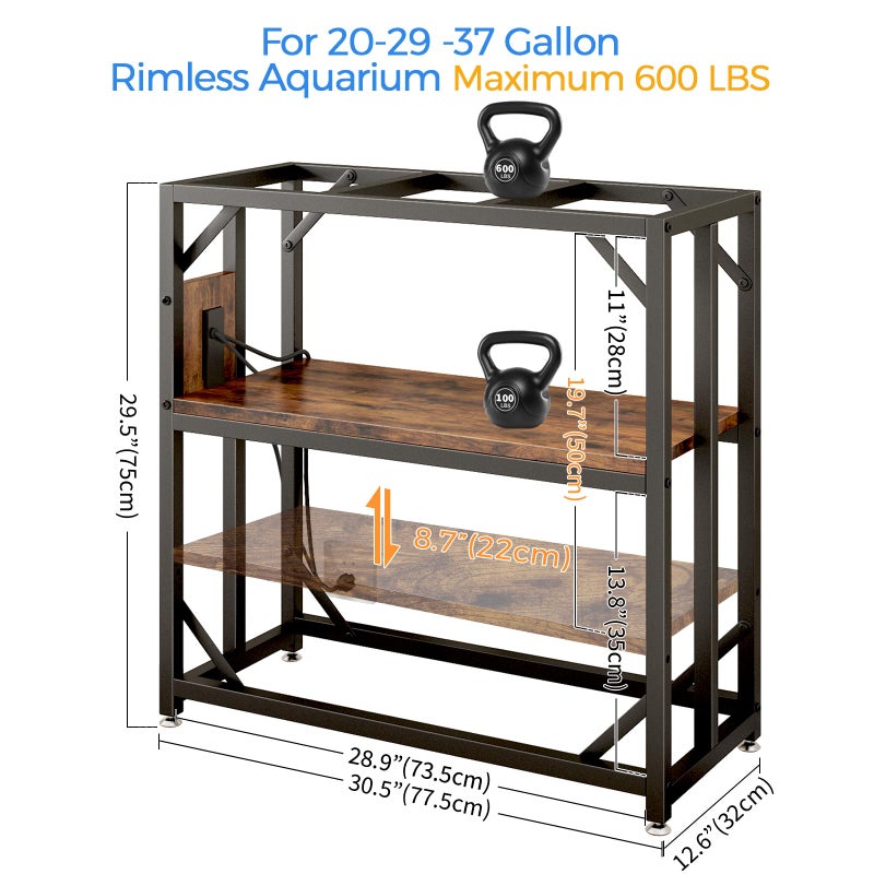 METYERRY 20-29-37 Gallon Fish Tank Stand with Power Outlet,Adjustable Aquarium Stand, Heavy Duty Terrarium Stand,Metal Frame Reptile Turtle Tank Stand Suitable for Home Office,600LBS Capacity, Rustic Brown - Image 3