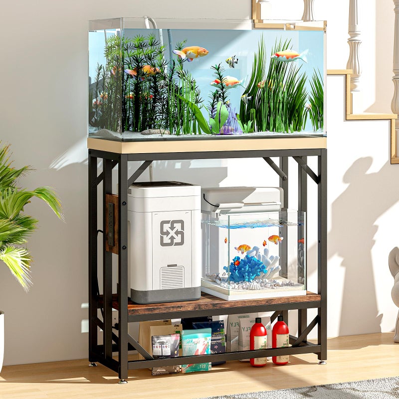 METYERRY 20-29-37 Gallon Fish Tank Stand with Power Outlet,Adjustable Aquarium Stand, Heavy Duty Terrarium Stand,Metal Frame Reptile Turtle Tank Stand Suitable for Home Office,600LBS Capacity, Rustic Brown - Image 2