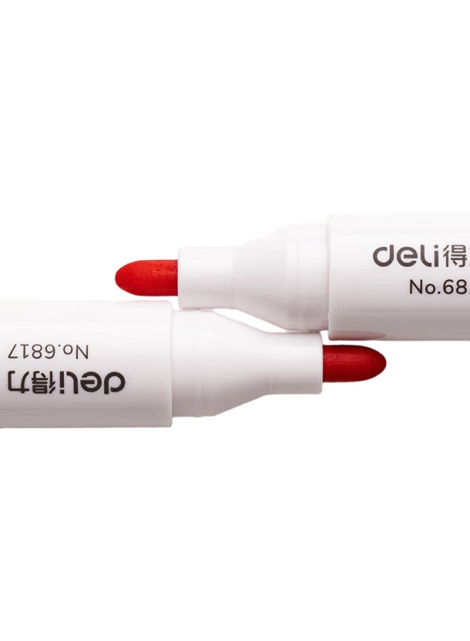 Deli Thick Erasable Whiteboard Markers, Durable And Long-Lasting, For Office, Stationery, Meetings, Teachers, Training And Teaching, Red, 10 Pieces/Box, P06817 - Image 1