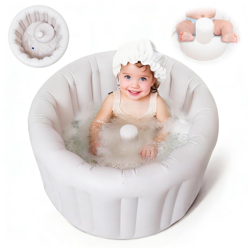 Hantaiwan Inflatable Baby Bathtub Portable Inflatable Bathtub for Babies Over 6 Months Soft Support Seat Baby Bath Tub with NonSlip Bottom Foldable Baby Pool for Travel Home Use Easy Drain Design - Image 2