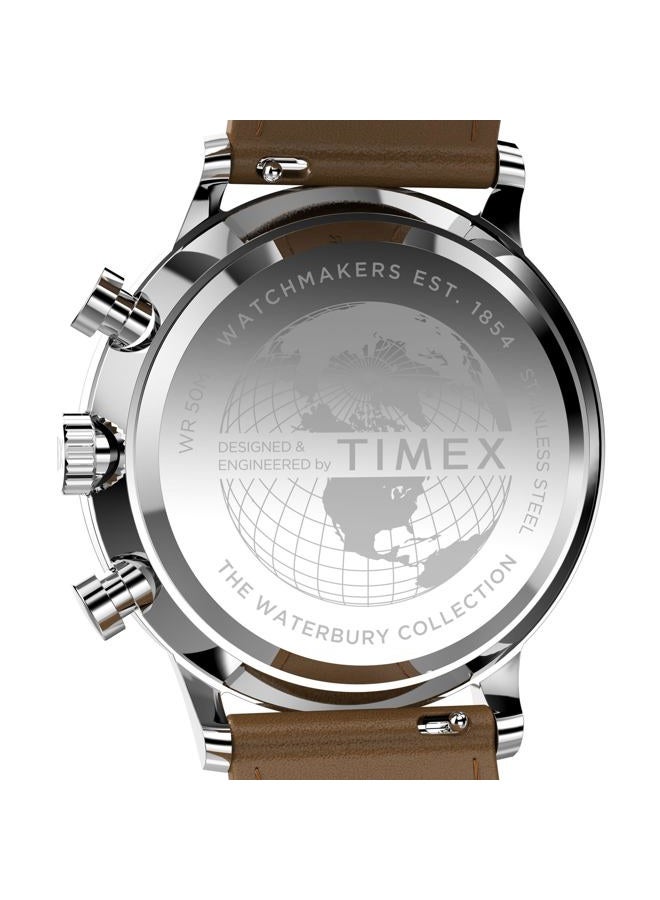 TIMEX Men's Waterbury Classic 40mm Watch - Brown Strap Black Dial Stainless Steel Case, Brown - Image 4