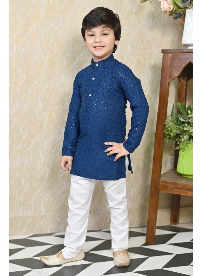 BT DEZINES Boys Blue Chikankari Kurta Pyjama Set