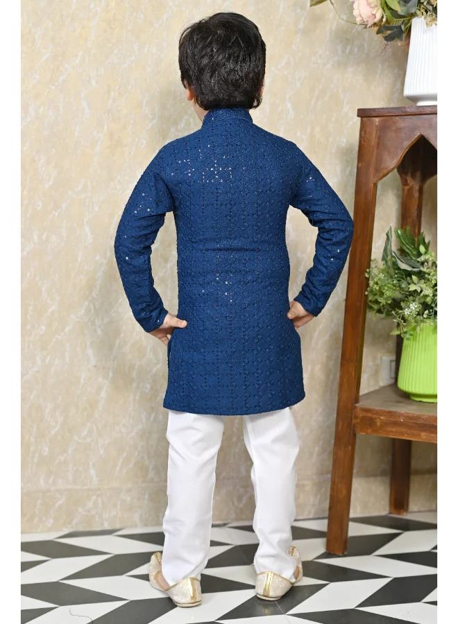 BT DEZINES Boys Blue Chikankari Kurta Pyjama Set