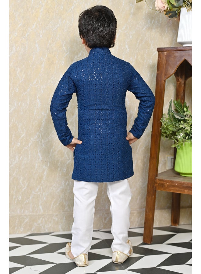 BT DEZINES Boys Blue Chikankari Kurta Pyjama Set - Image 2