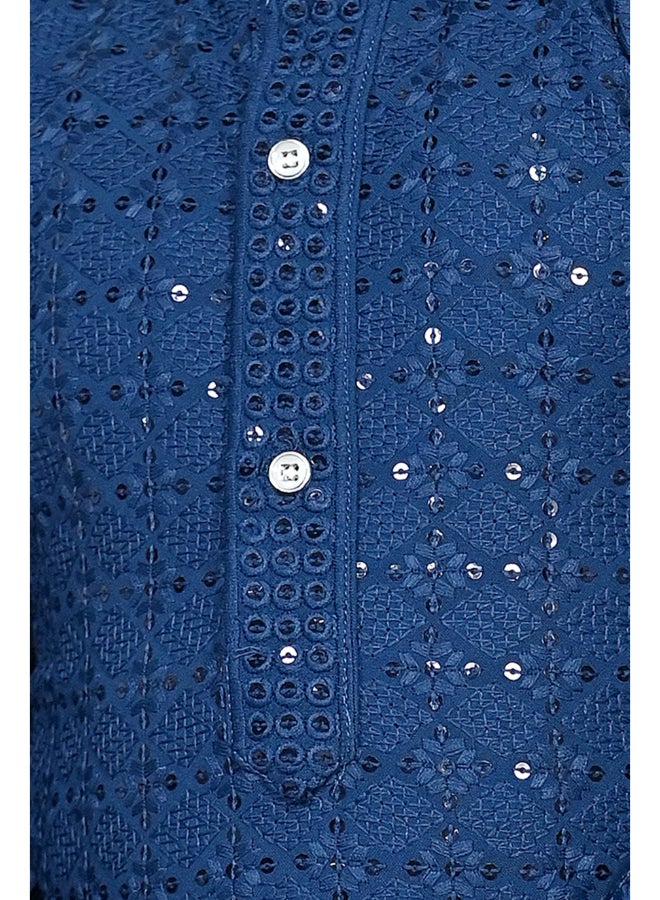 BT DEZINES Boys Blue Chikankari Kurta Pyjama Set - Image 5