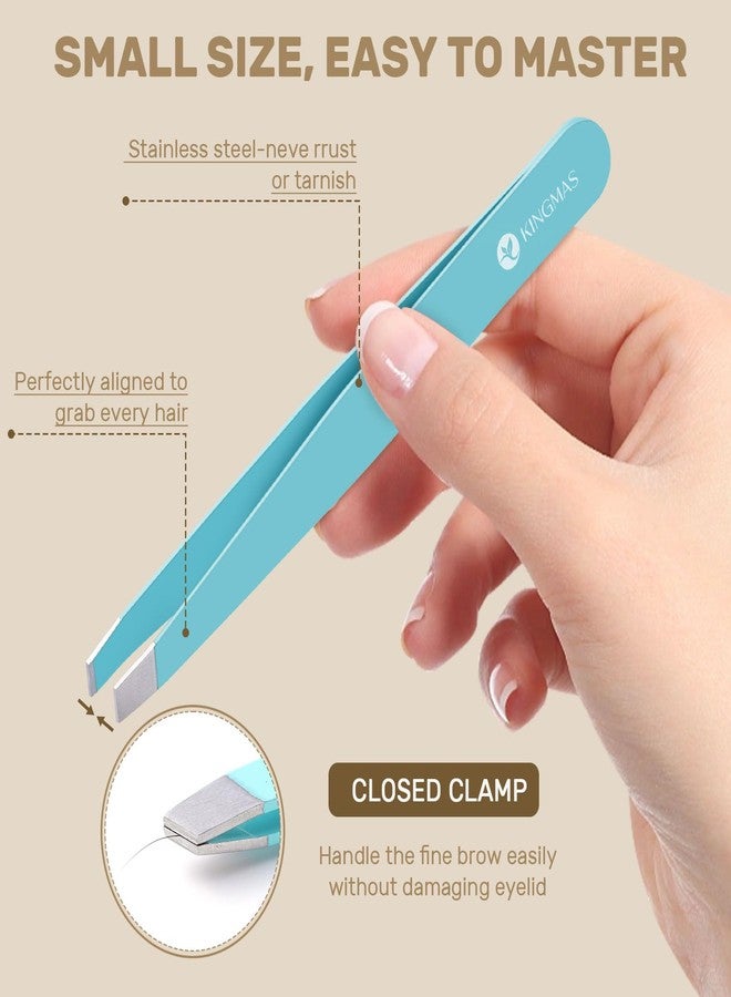 KINGMAS 10Pcs Tweezers Set for Women Facial Hair, Precision Tweezer for Eyebrows with Curved Scissor and Eyebrow Razor for Ingrown Hair with Case - Image 3