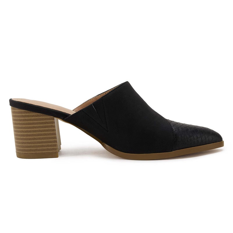 Syktkmx Womens Cutout Backless Chunky Stacked Mules Slip On Closed Toe Scale Heeled Sandal Shoes - Image 3