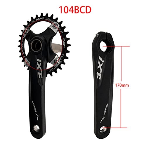 DECKAS 170mm Crankset, 104BCD 32T 34T 36T 38T Round Single Speed Narrow Wide Tooth Chainring and Crank Arm Set for MTB BMX Road Bicycle (Black 36T) - Image 3