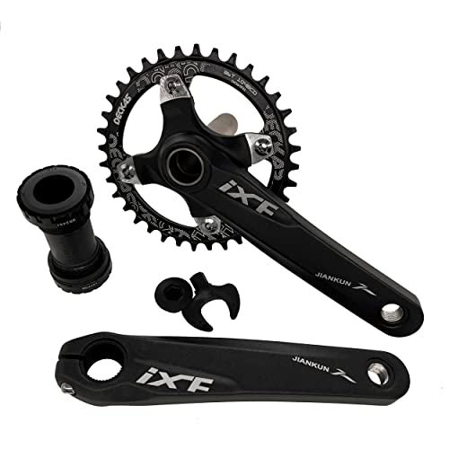 DECKAS 170mm Crankset, 104BCD 32T 34T 36T 38T Round Single Speed Narrow Wide Tooth Chainring and Crank Arm Set for MTB BMX Road Bicycle (Black 36T) - Image 1
