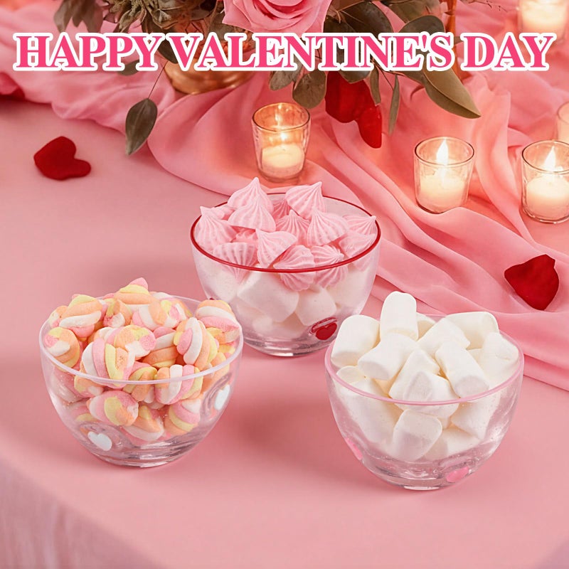 Potchen 3 Pcs Valentine's Day Candy Dish Bowls,14oz Clear Glass Serving Bowls with Heart Icons for Snacks Dessert Cookies Table Decor Office Desk Galentine's Day Party Favors - Image 4