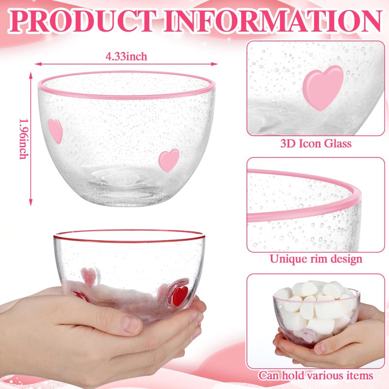 Potchen 3 Pcs Valentine's Day Candy Dish Bowls,14oz Clear Glass Serving Bowls with Heart Icons for Snacks Dessert Cookies Table Decor Office Desk Galentine's Day Party Favors - Image 3