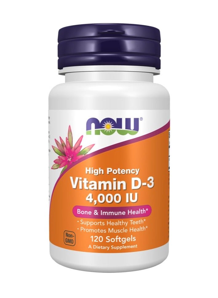 now High Potency Vitamin D3 4000 IU Bone and Immune Health Support Healthy Teeth and Promote Muscle Health 120 Softgel