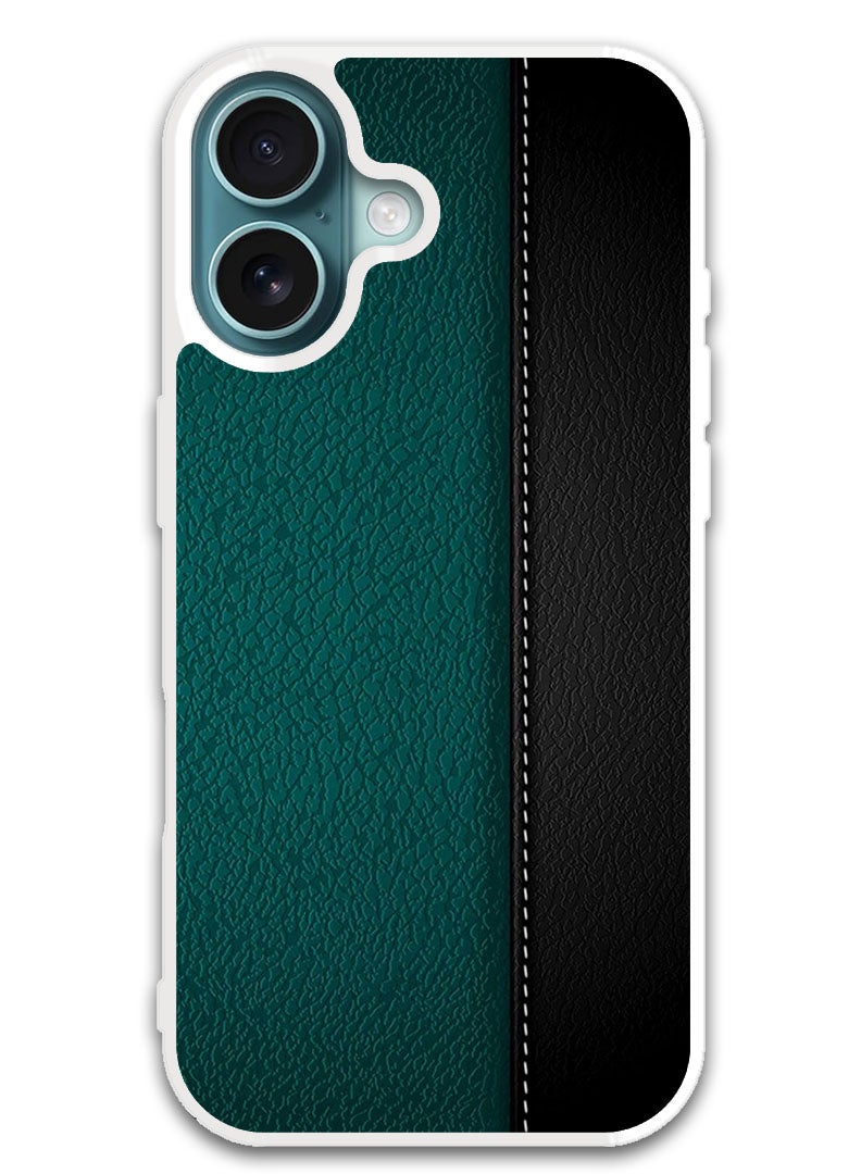 Theodor Protective Case Cover For APPLE IPHONE 16 Plus Green Black Leather Pattern (White Bumper) - Image 1