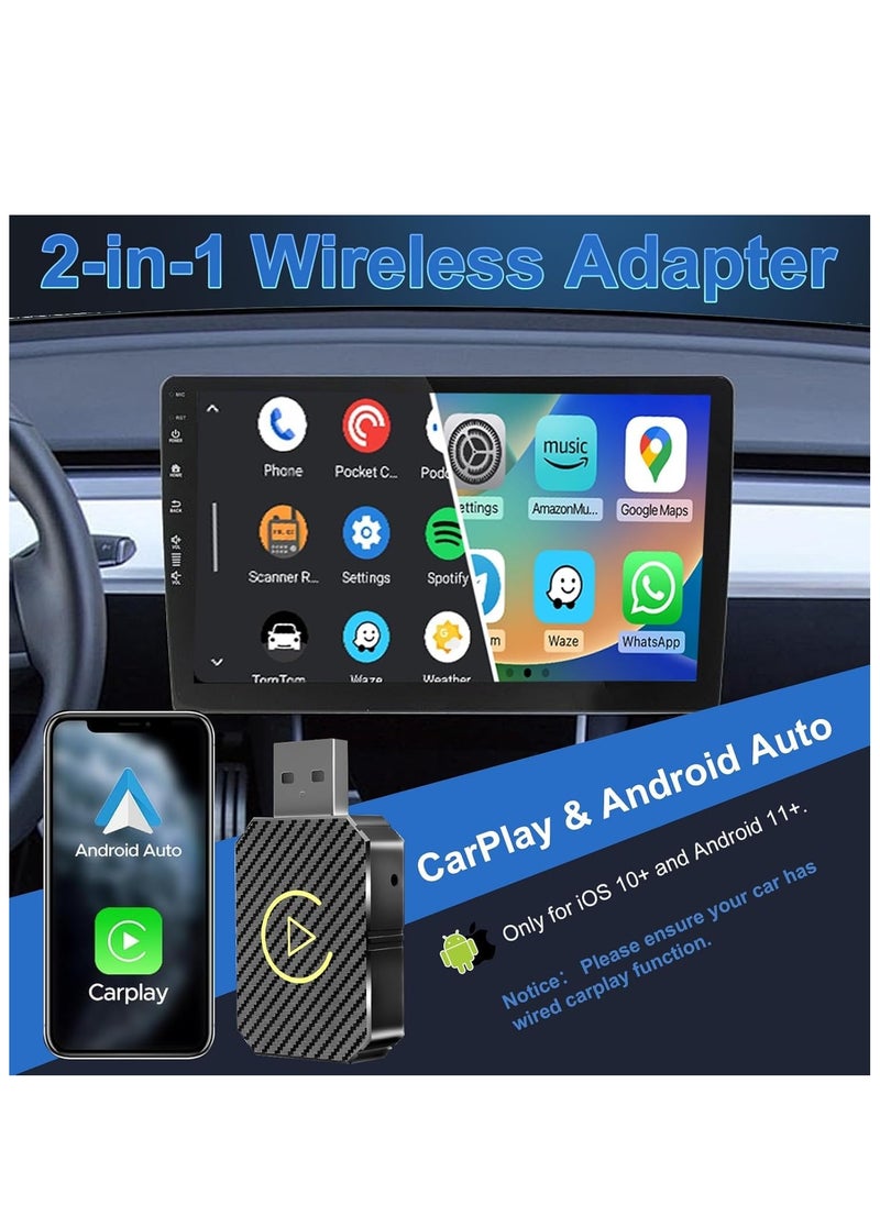 Kiboule - Wireless Android Auto CarPlay Adapter 2 in 1 Wired to Wireless USB Dongle s for iPhone iOS 10+/Android 11+ - Image 1
