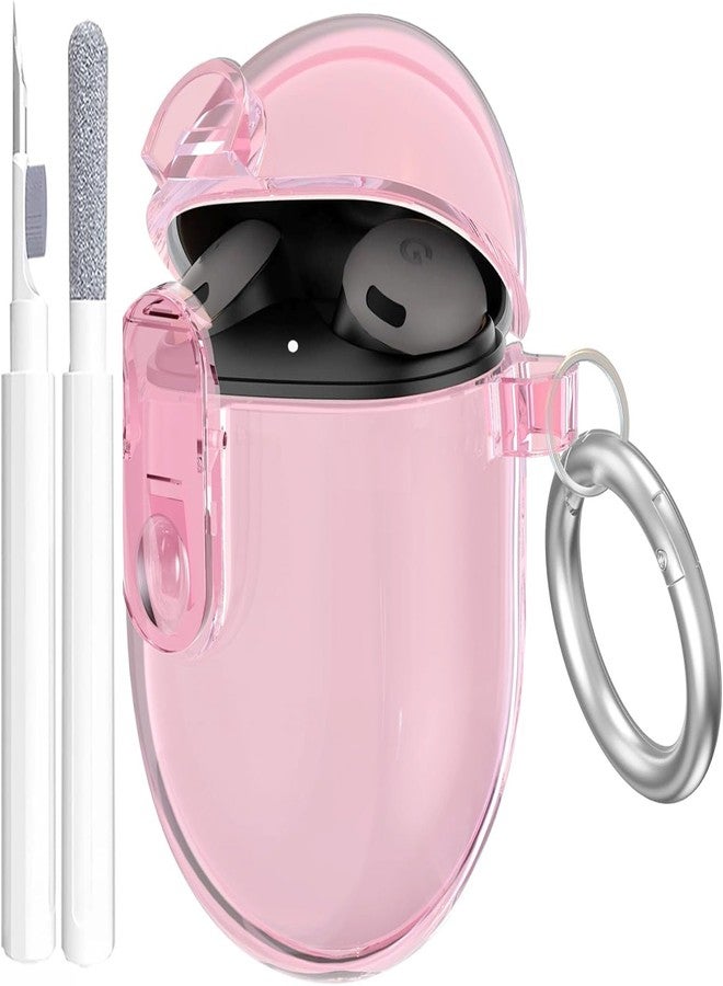OTOPO Lock Case for Google Pixel Buds A-Series (2021) / Pixel Buds 2 Clear Case (2020) with Cleaner Kit, Soft TPU Transparent Protective Cover with Carabiner, Pink - Image 1