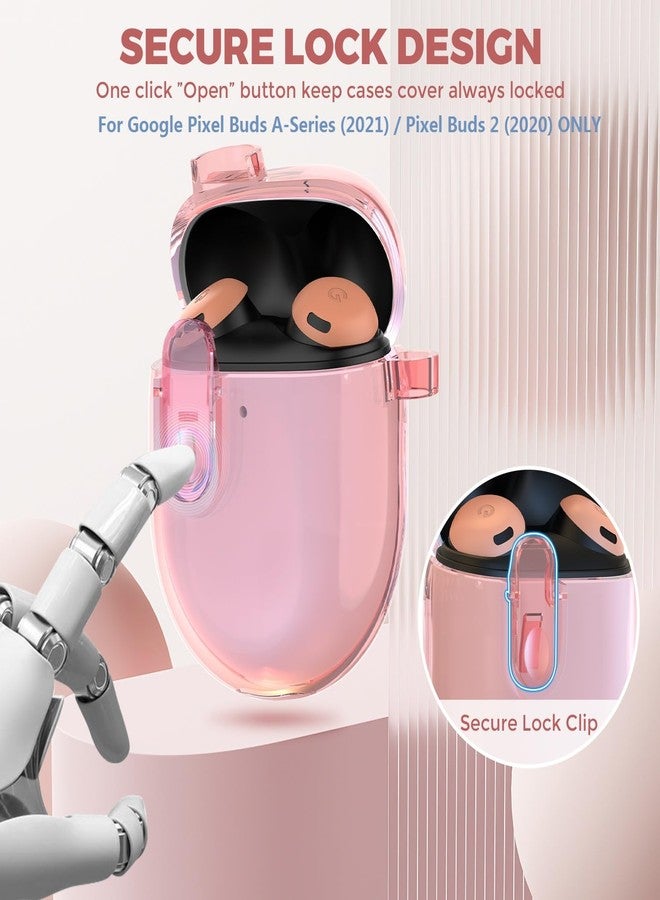 OTOPO Lock Case for Google Pixel Buds A-Series (2021) / Pixel Buds 2 Clear Case (2020) with Cleaner Kit, Soft TPU Transparent Protective Cover with Carabiner, Pink - Image 2