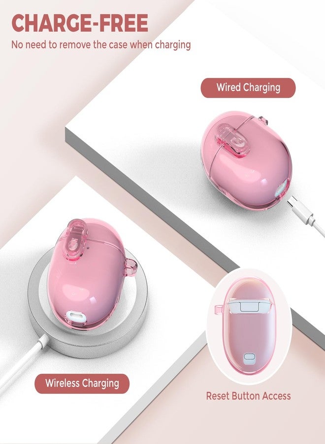 OTOPO Lock Case for Google Pixel Buds A-Series (2021) / Pixel Buds 2 Clear Case (2020) with Cleaner Kit, Soft TPU Transparent Protective Cover with Carabiner, Pink - Image 4