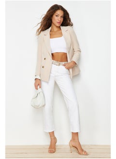 Beige Regular Lined Double Breasted Blazer with Closure TWOSS21CE0107