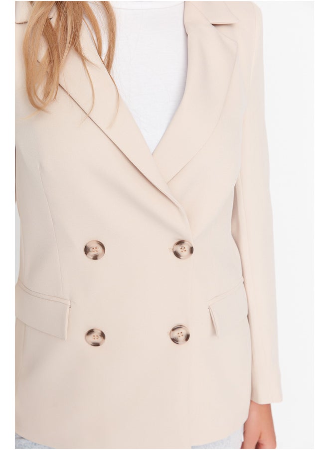 trendyol - Beige Regular Lined Double Breasted Blazer with Closure TWOSS21CE0107 - Image 1