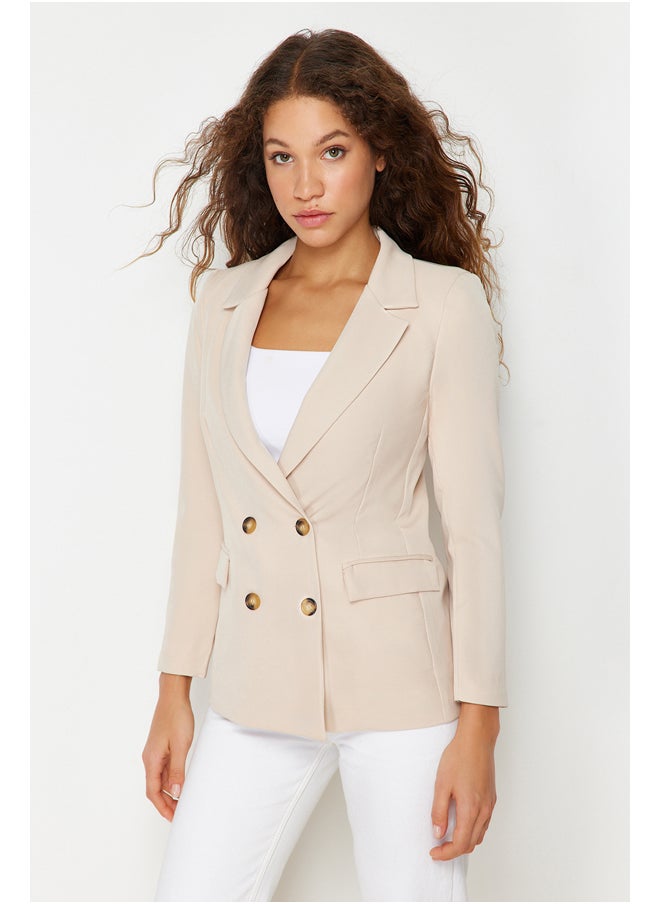 trendyol - Beige Regular Lined Double Breasted Blazer with Closure TWOSS21CE0107 - Image 1