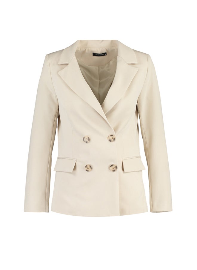 trendyol - Beige Regular Lined Double Breasted Blazer with Closure TWOSS21CE0107 - Image 1