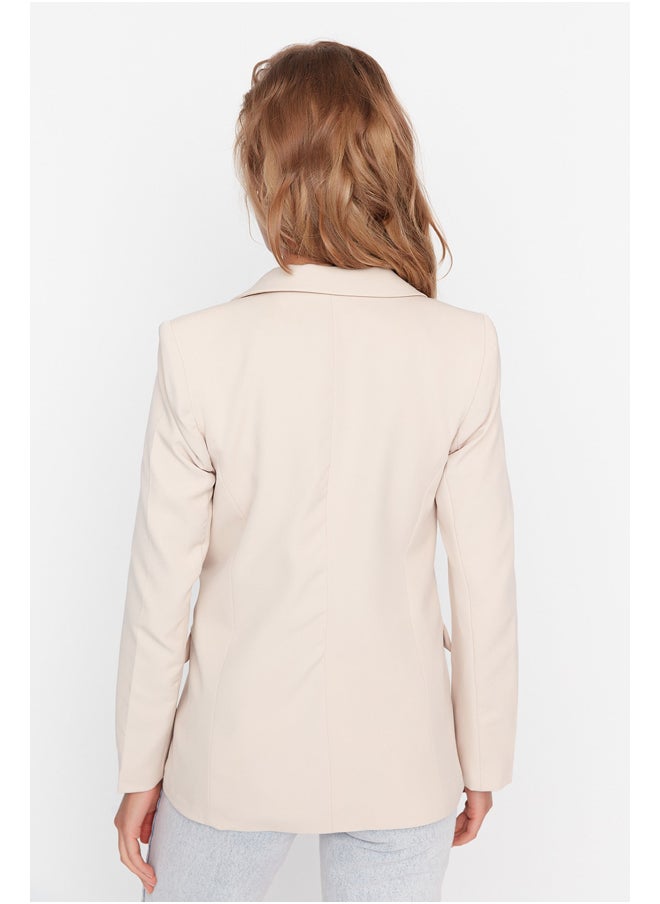 trendyol - Beige Regular Lined Double Breasted Blazer with Closure TWOSS21CE0107 - Image 1