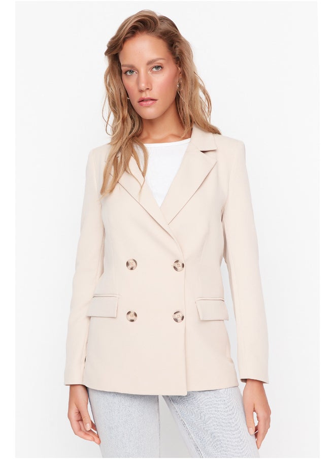 trendyol - Beige Regular Lined Double Breasted Blazer with Closure TWOSS21CE0107 - Image 1