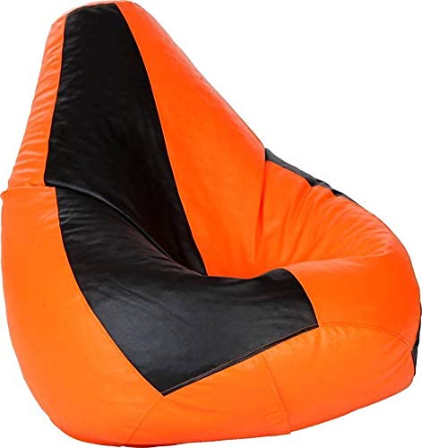 Generic LEXAVI Brand XXXL Combo Prefilled Bean Bag with Footrest Filled with Beans Black Orange  - Image 2