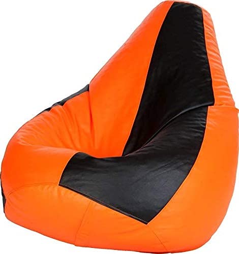 Generic LEXAVI Brand XXXL Combo Prefilled Bean Bag with Footrest Filled with Beans Black Orange  - Image 3