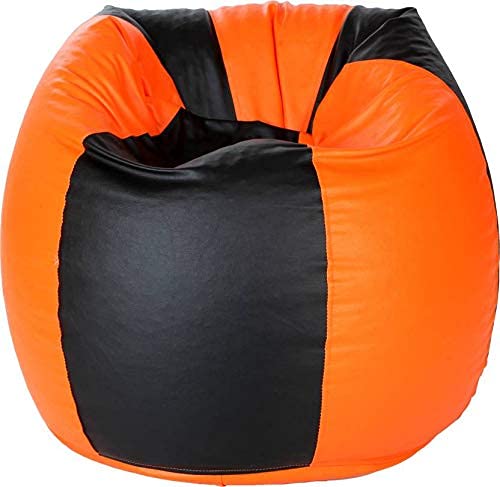 Generic LEXAVI Brand XXXL Combo Prefilled Bean Bag with Footrest Filled with Beans Black Orange  - Image 4