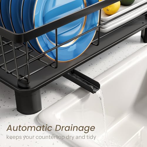 SNTD Dish Drying Rack - Small Dish Rack for Kitchen Counter, Stainless Steel Dish Drainer with Utensil Holder and Drainboard (Black) - Image 4