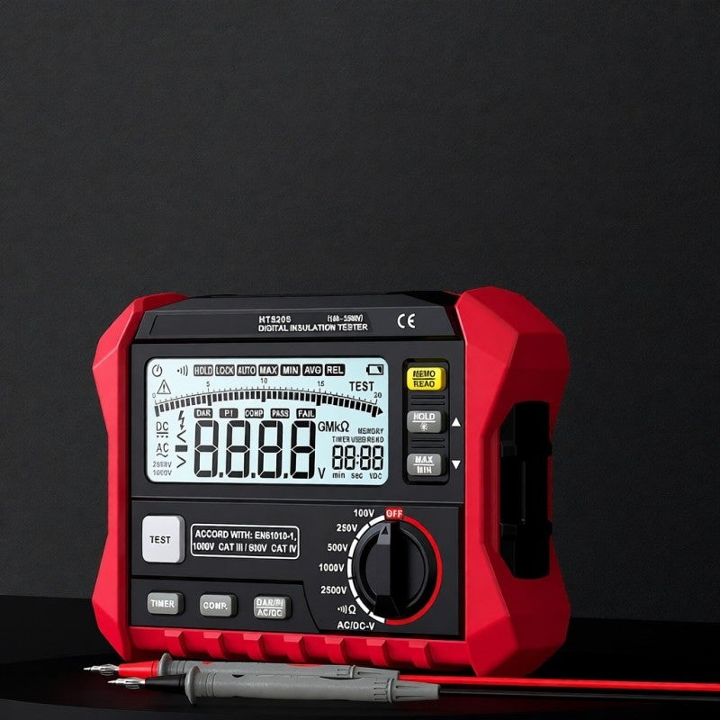 Insulation Resistance Tester: Black & Red HT5205 With Automatic Release Voltage Function, Variable Rated Output Voltage - Automatic Shutdown Function, High-Precision Resistance Tester For Electrical E - Image 4