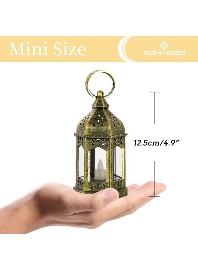 Romadedi 10pcs Mini Lanterns Decorative for Centerpiece Hanging Small Gold Lantern Bulk with Flickering LED Candles for Halloween Decorations, Wedding Decor, Christmas Table, Batteries Included - Image 4