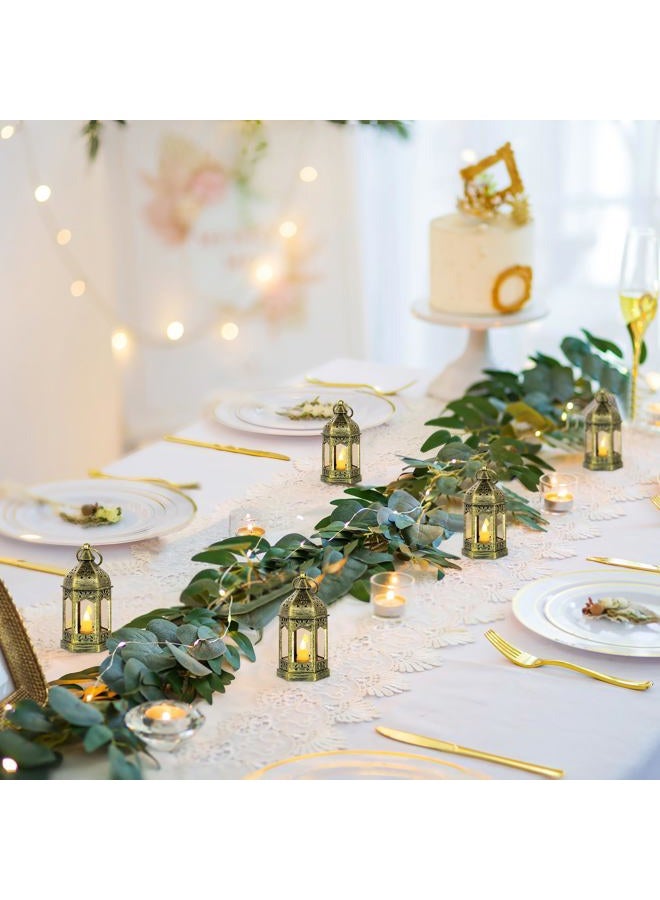 Romadedi 10pcs Mini Lanterns Decorative for Centerpiece Hanging Small Gold Lantern Bulk with Flickering LED Candles for Halloween Decorations, Wedding Decor, Christmas Table, Batteries Included - Image 2