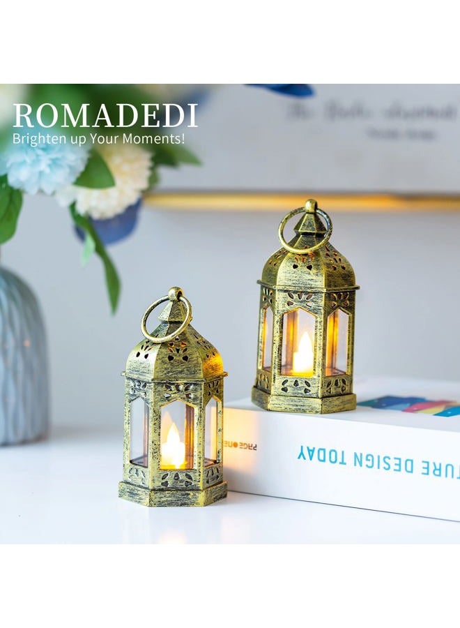 Romadedi 10pcs Mini Lanterns Decorative for Centerpiece Hanging Small Gold Lantern Bulk with Flickering LED Candles for Halloween Decorations, Wedding Decor, Christmas Table, Batteries Included - Image 5