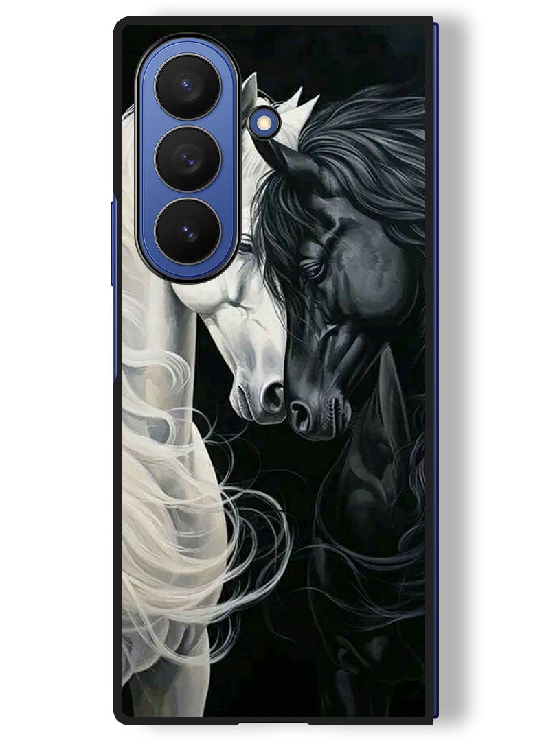 Theodor Case Compatible with Samsung Galaxy Z Fold 7 - 8 Inch Protection Shockproof Bumper Cover Black and White Horse - Image 1