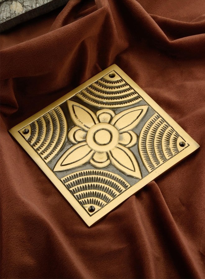 DEVDECOR, Vintage Brass Door Decorative Plate - 6 x 6 Embossed Floral Design Wall or Door Accent Hardware - Image 1