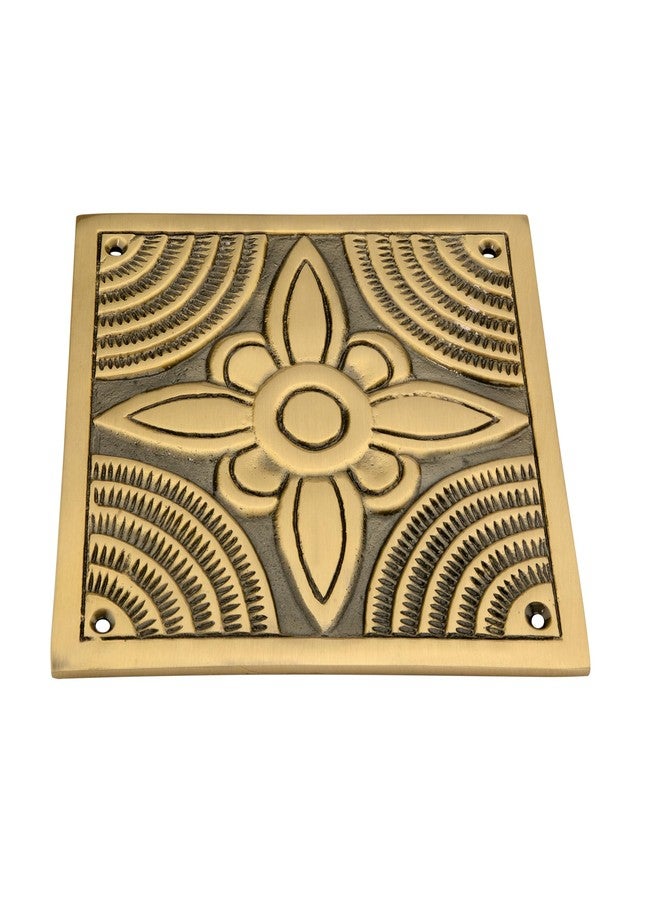 DEVDECOR, Vintage Brass Door Decorative Plate - 6 x 6 Embossed Floral Design Wall or Door Accent Hardware - Image 3