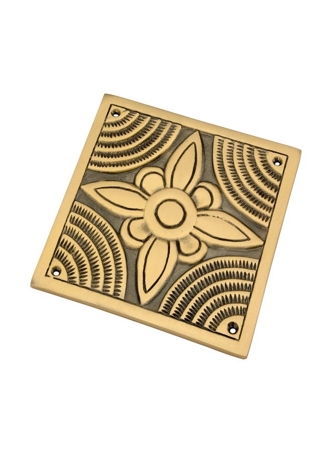DEVDECOR, Vintage Brass Door Decorative Plate - 6 x 6 Embossed Floral Design Wall or Door Accent Hardware - Image 2
