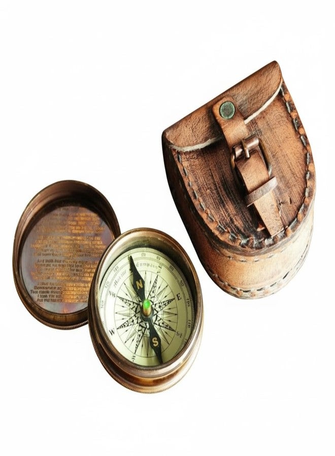 Geniadity- Vintage Brass Compass with Leather Case - Working Compass, Pocket Compass for Boating Hiking Camping Gift for Men Women Kids (NA1174) - Image 1